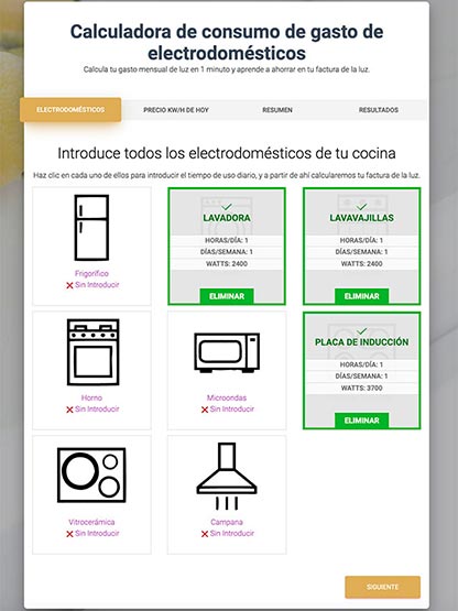 Sección calculadora de web Tierra Home Design