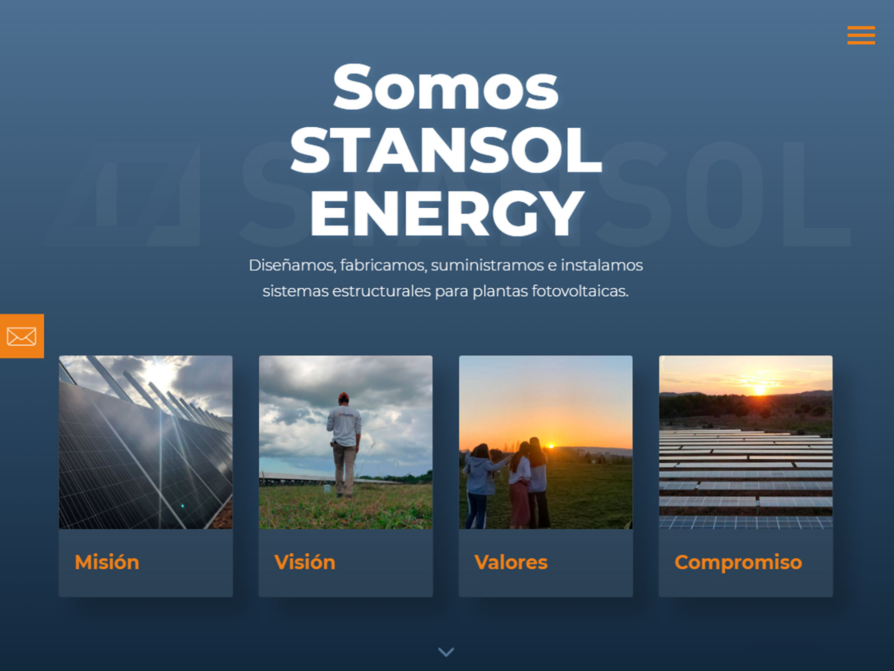 Versión ordenador de la página web de Stansol Energy