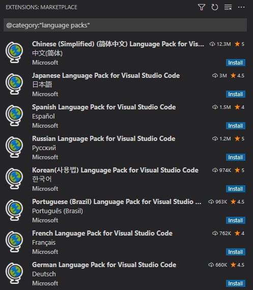 paquetes de idioma vs code