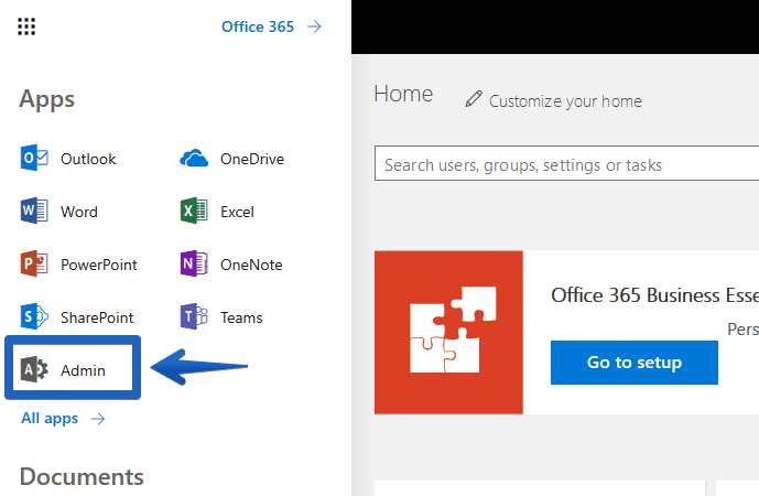 Acceder al panel de administración de Office 365