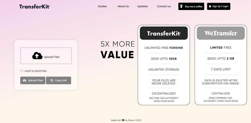 TransferKit web para compartir archivos grandes