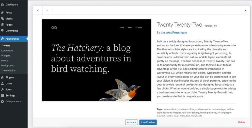 Nuevo tema de WordPress - Twenty Twenty Two
