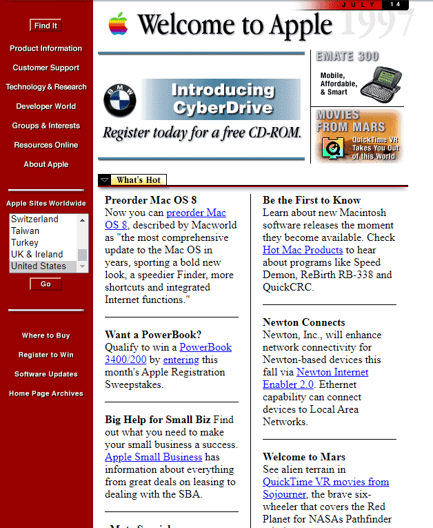 Página de 1997 de Apple - Versiones CSS