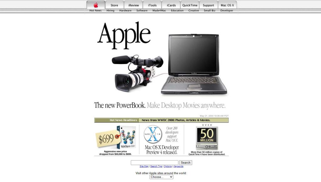 Página del año 2000 de Apple - CSS versiones