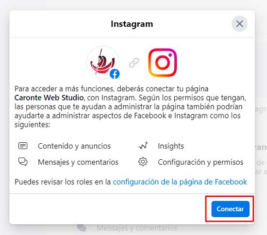 vinculacion instagram y facebook
