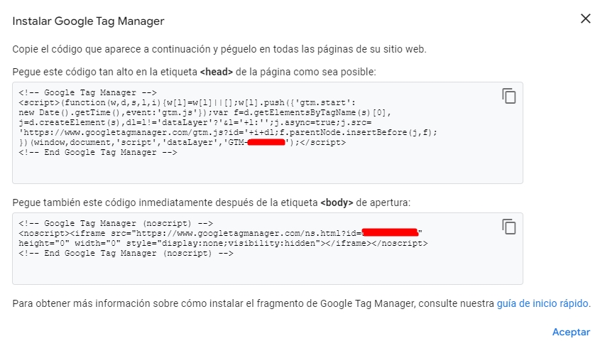 Código de contenedor de Google Tag Manager