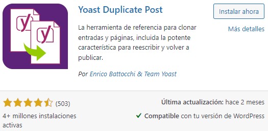 Plugin Yoast Duplicate Post para clonar entradas de WordPress