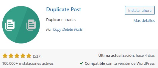 Plugin duplicate post para duplicar entradas de WordPress