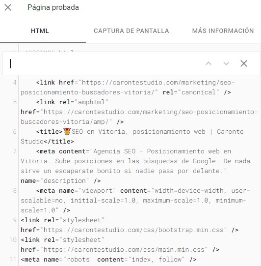 Visualización de HTML renderizado a través de Google Search Console