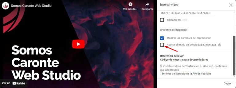 Insertar vídeos de YouTube con y sin Cookies - Caronte Web Studio