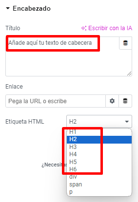 Encabezados HTML con Elementor