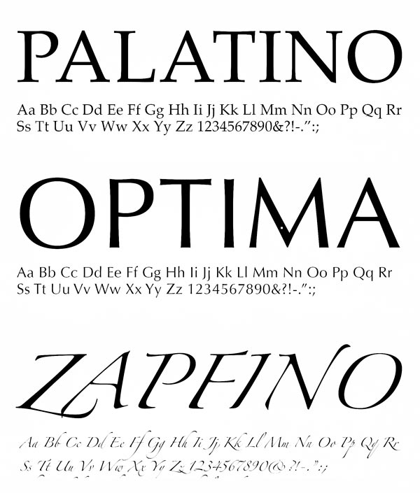 Tipografías Paltatino, Optima y Zapfino de Hermann Zapf.