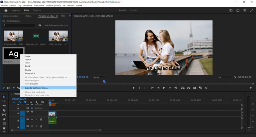 Subtítulos automáticos en premiere crear estilo 2