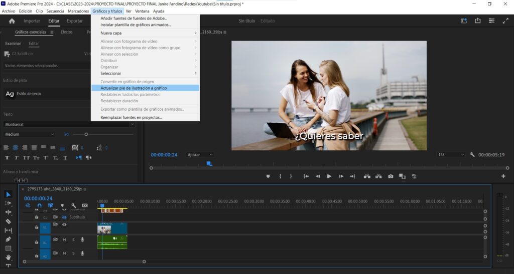 Subtítulos automáticos en premiere actualizar pie de ilustración a gráfico
