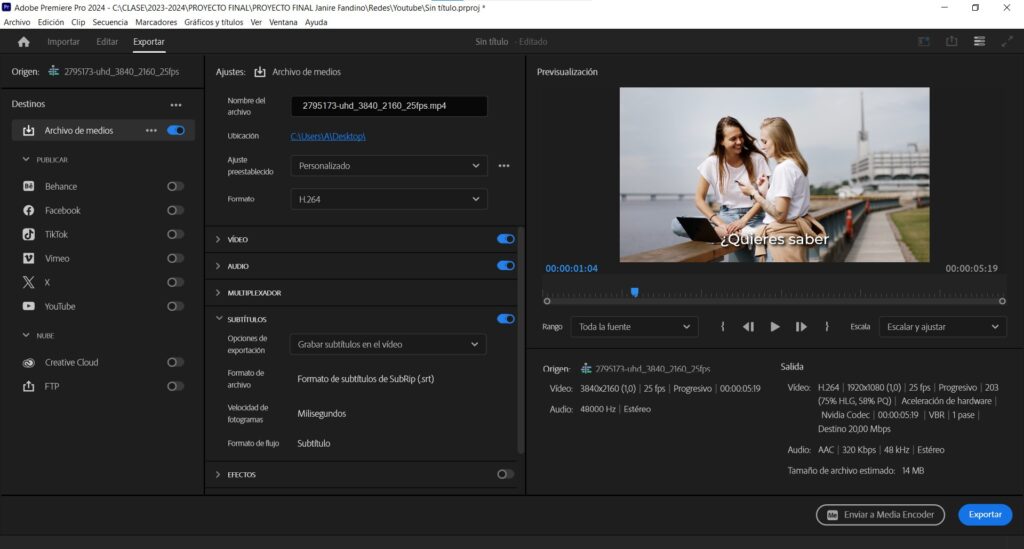 Subtítulos automáticos en premiere exportar