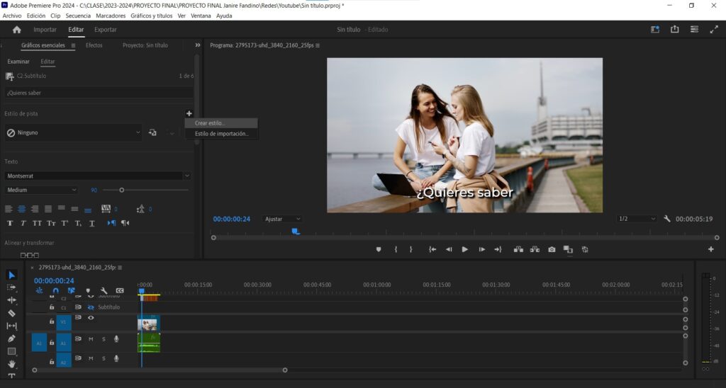 Subtítulos automáticos en premiere crear estilo 1