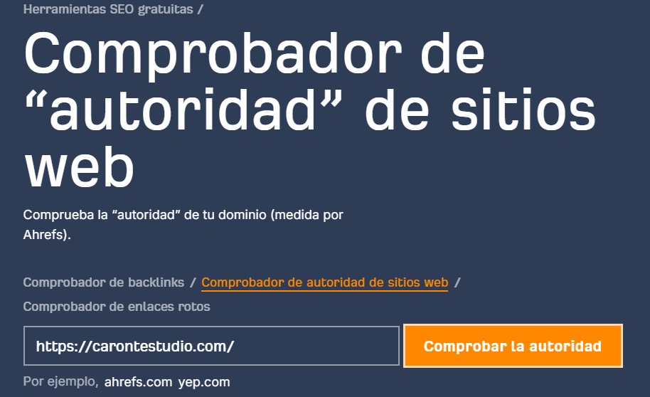 Comprueba tu autoridad de dominio con Ahrefs.