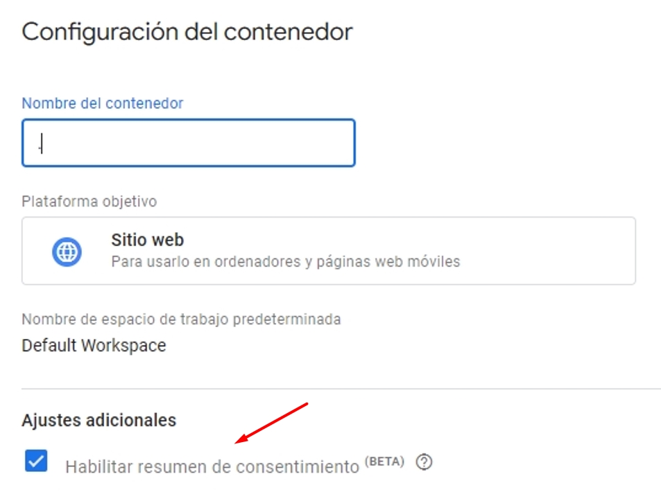 Habilitar modo consentimiento (consent mode) en Google Tag Manager