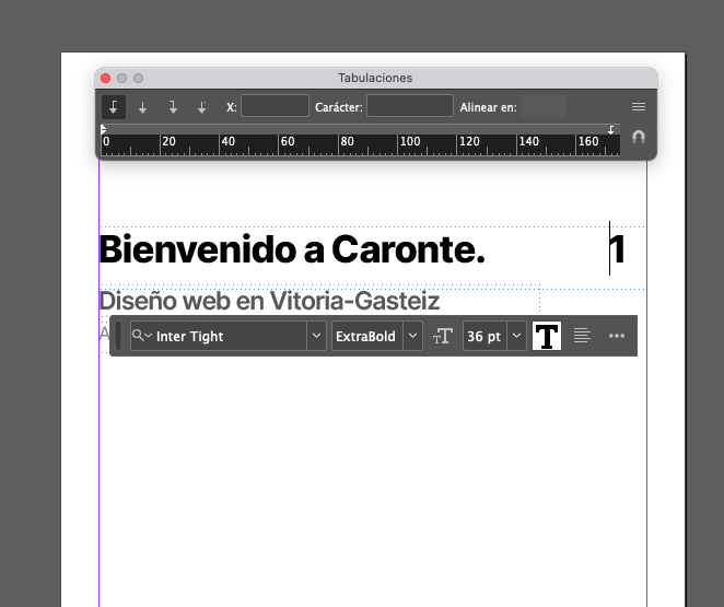 Interfaz InDesign crear tabulaciones