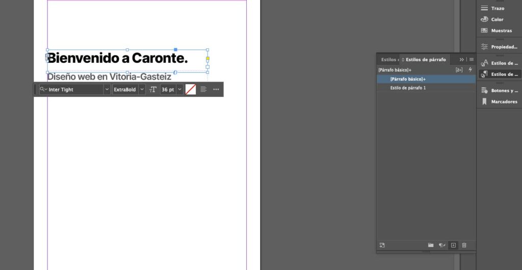 Interfaz InDesign crear estilos de párrafo