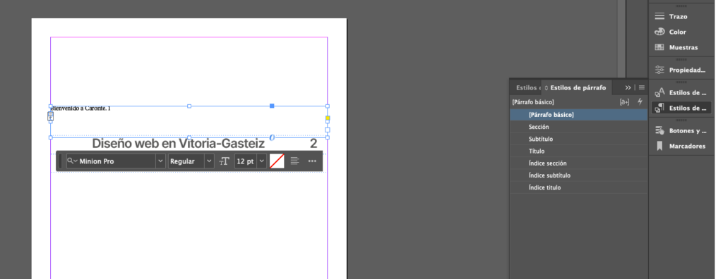 Interfaz InDesign aplicar estilos de párrafo