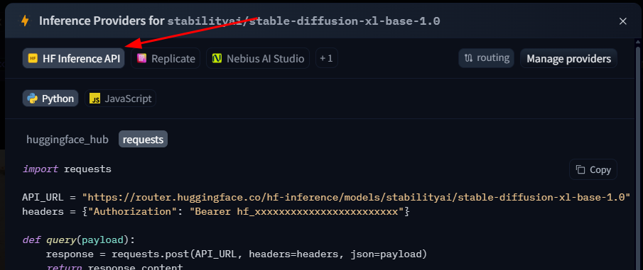 Generación de imágenes con la API de inferencia de HuggingFace
