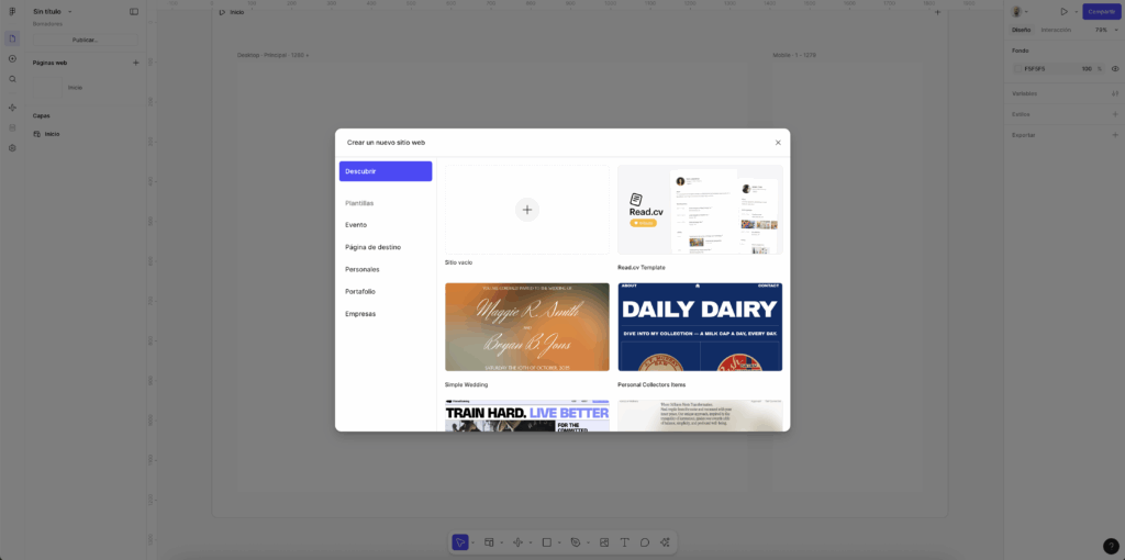 Interfaz Figma Sites
