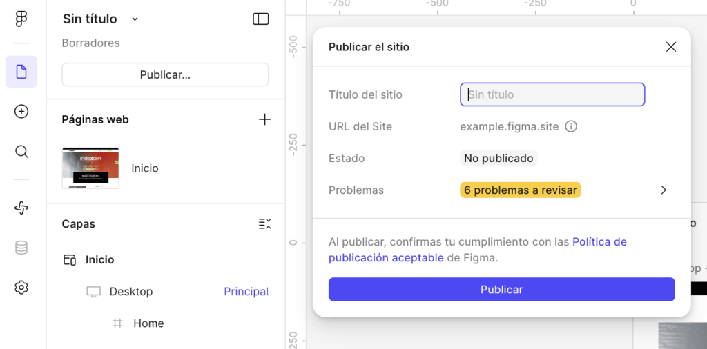Ajustes publicaciones Figma Sites