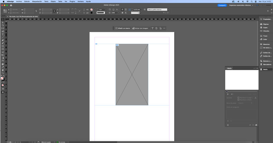 Interfaz de InDesign, colocar un vídeo