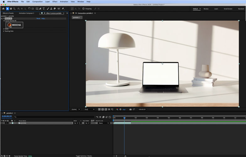 Interfaz After Effects, aplicando el efecto AE Mocha